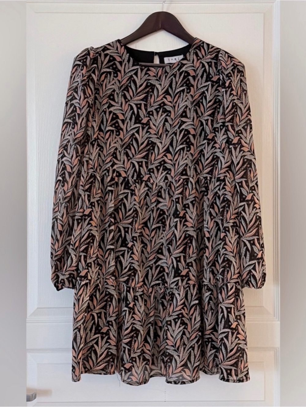 THML Black Dress with Blush Leaf Print